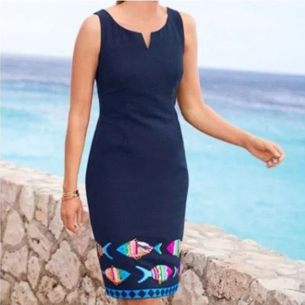 Talbots Bright Sequined Beaded & Embroidered Fish Detailed Dress 18p